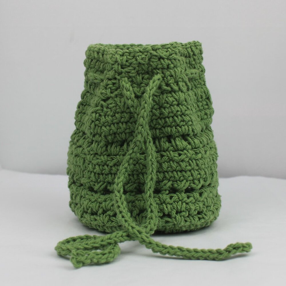 Green Crochet Patterned Drawstring Pouch Bag - Picture 4 of 14